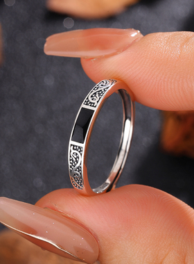 TOOK Otnament新款S925纯银镶钻纹理戒指 女潮流百搭高颜值节日礼