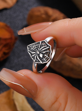 TOOK Otnament新款S925纯银蜘蛛纹理戒指女时尚简约辣妹风指环ins