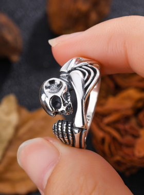 TOOK Otnament新款S925纯银咕噜头素银戒指女欧美时尚潮流指环ins