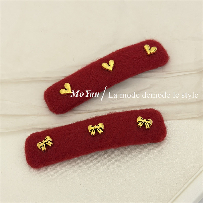 秋冬氛围感小香风红色毛绒BB夹爱心蝴蝶结气质百搭刘海侧边夹发夹,淘宝优惠券,粉丝福利购,淘宝优惠卷