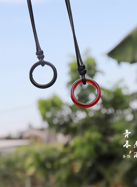 天然黑玛瑙戒指项链男女款可调节