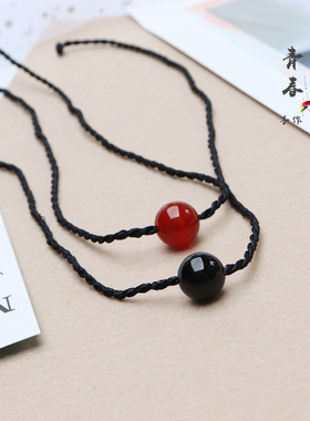 天然红玛项链黑绳百搭酷潮男女款