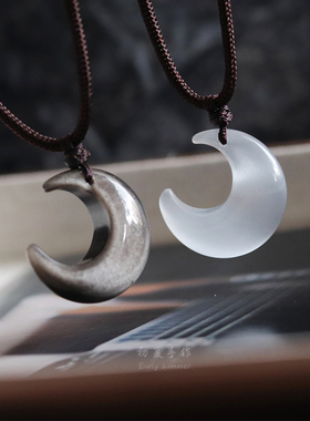 银曜白猫眼石月亮项链男女款时尚