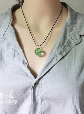 天然干花四叶草标本幸运项链男女