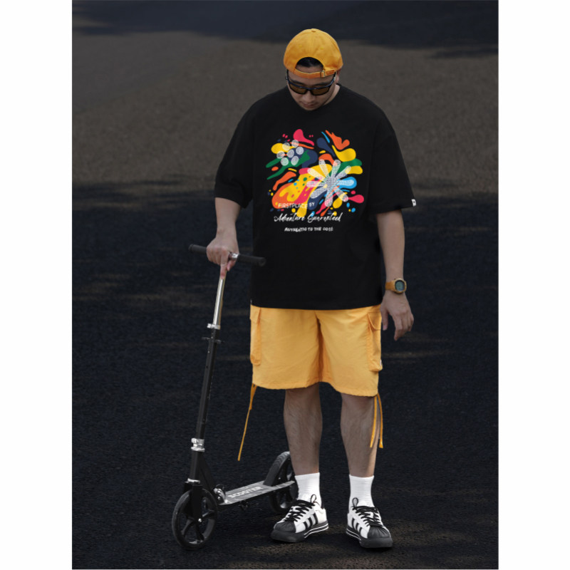 KERWATS品牌大码男装彩色花卉刺绣潮胖加大号休闲春夏落肩短袖t恤,淘宝优惠券,粉丝福利购,淘宝优惠卷