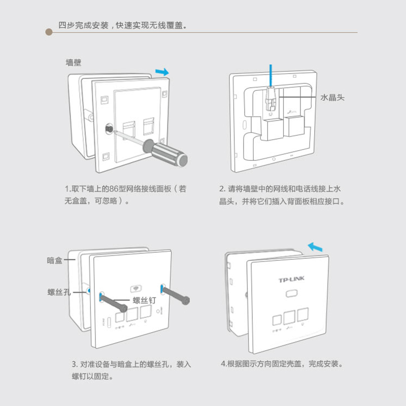 TP-LINK无线AP面板300M无线86型入墙家用AP企业级酒店宾馆别墅wifi接入DC供电AC管理tplink普联TL-AP302I-DC - 图1