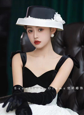 超仙花朵缎面拼接新娘礼帽头饰