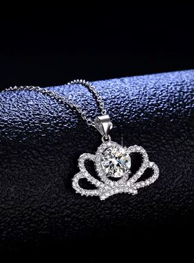 爆闪皇冠项链莫桑石铂金百搭高级