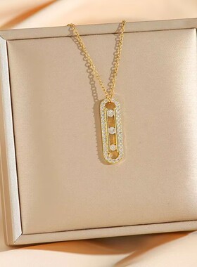 18k白金项链精工版时尚欧美三钻滑动大牌项链女欧美个性风潮灵动