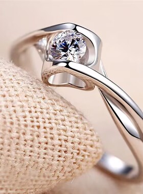 戒指女纯银天使之吻心形钻戒韩