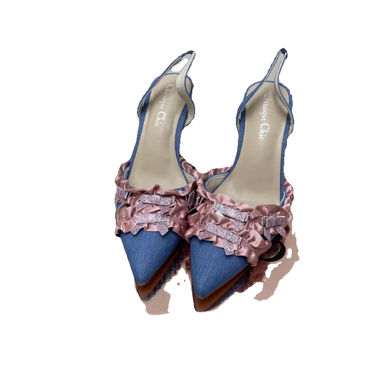 Внешняя торговля женская обувь на шпильке с бантом и носком из искусственной кожи