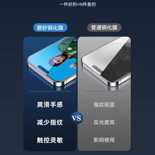 蓝猩适用iphone17ProMax磨砂钢化膜苹果16ProMax游戏膜15Pro电竞手游膜14pro防窥磨砂手机膜13防指纹全屏覆盖 - 图0