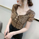 0V Neck ເສື້ອທີເຊີດ Sexy Leopard ພິມແບບຄົນອັບເດດ: ໃຫມ່ versatile