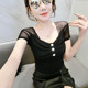 0V Neck ເສື້ອທີເຊີດ Sexy Leopard ພິມແບບຄົນອັບເດດ: ໃຫມ່ versatile