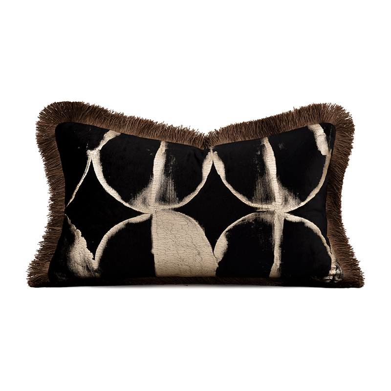 echo中古风黑香槟烫金绒奢华老钱风沙发腰枕样板间别墅床头靠垫 - 图3