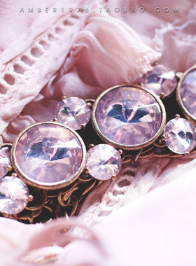 No.220 Fossil 欧美风合金镀金镶嵌水晶花式切割粉色宝石手链现货