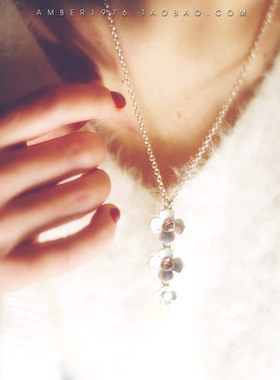 No.266 pilgrim 北欧甜美风 古银感合金镀银水晶宝石花型流苏项链