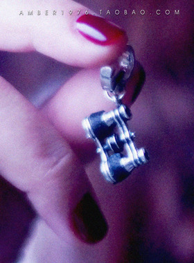 No.216 Fossil 童趣风合金镀银做旧皮革水晶钻镶嵌古董望远镜吊坠