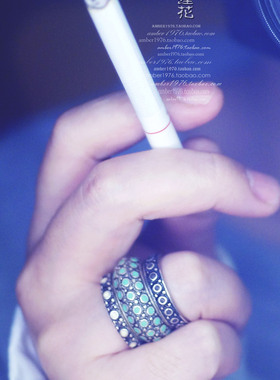 No.308 Lucky Brand 欧美复古风 合金镀银彩漆蝰蛇纹戒指套戒指环