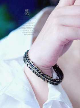 No.371 Lucky Brand 中古气质 合金纯铜镀金古旧感飞羽手镯