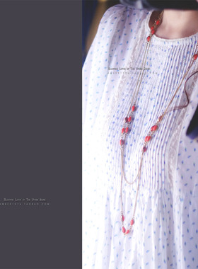 No.147 Vintage Monet中古品 优雅珊瑚橘粉多层合金镀金超长项链