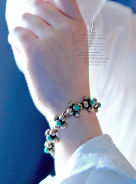 No.384 Lucky Brand 古铜镀金翡翠绿宝石四瓣花复古手链