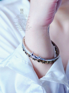 No.372 Lucky Brand 东方元素 合金镀纯银真金海马如意手镯套镯