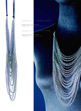 No.231 A&C 合金镀银设计风格多层链皮革欧美项链