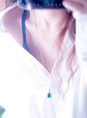 No.234 挪威A&C 北欧极光蓝 合金古铜镀金水晶镶嵌长项链毛衣链