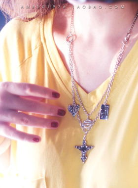 No.199 Harley Davidson 欧美机车风 镀金镶嵌水晶复古朋克项链