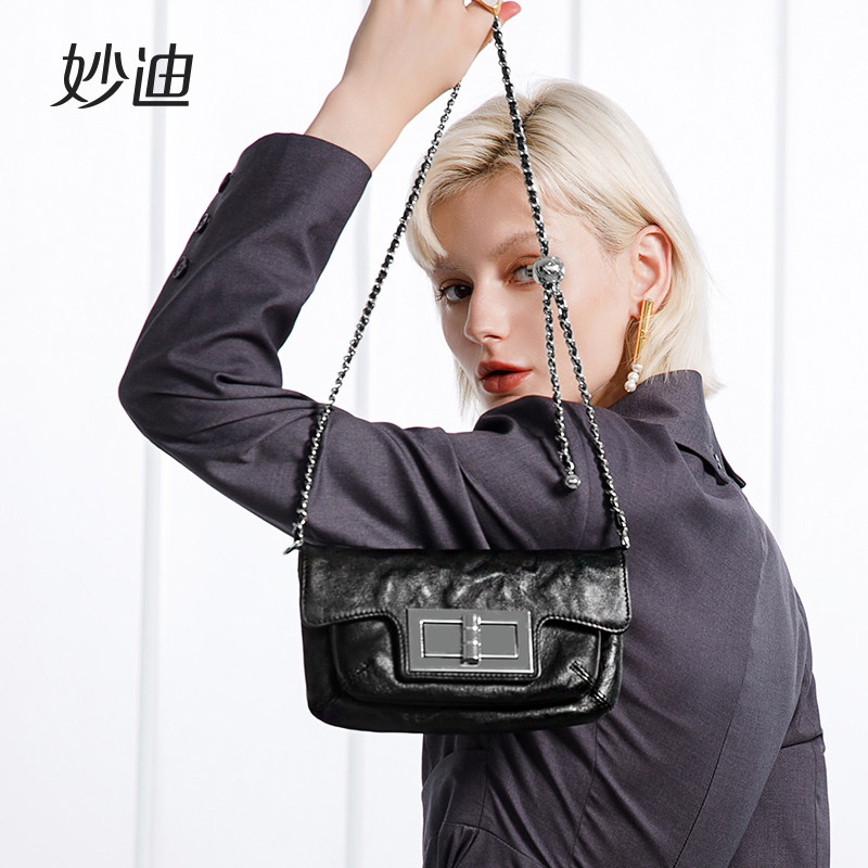 妙迪2023新款高级感小黑斜挎小包包 妙迪箱包女士包袋