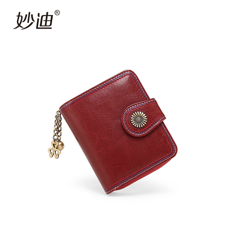 妙迪2020新款复古油蜡牛皮女小钱包 mood钱包