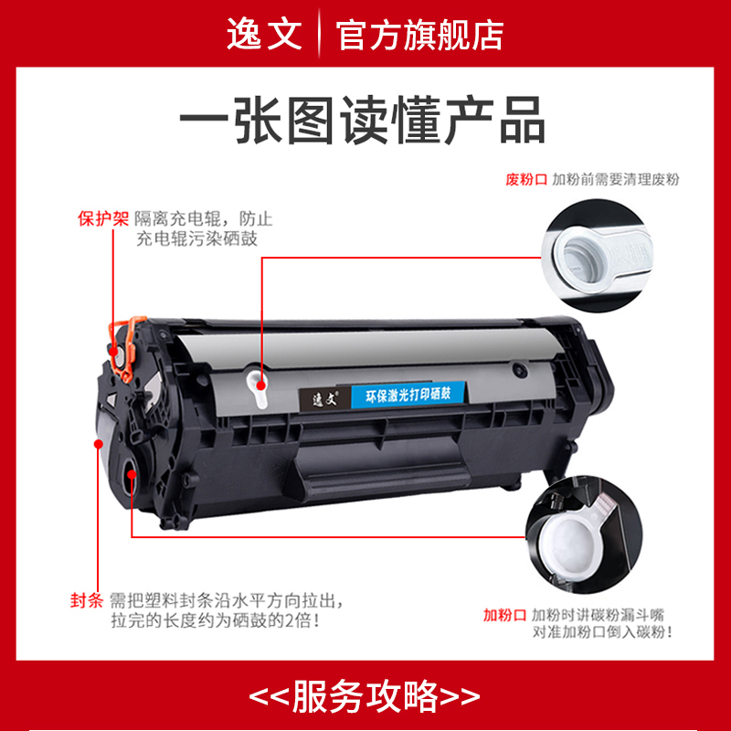 适用惠普LaserJet M1005mfp打印机1020plus硒鼓1010 1022 1018 3050易加粉Q2612A碳粉hp12a佳能lbp2900墨粉盒 - 图2