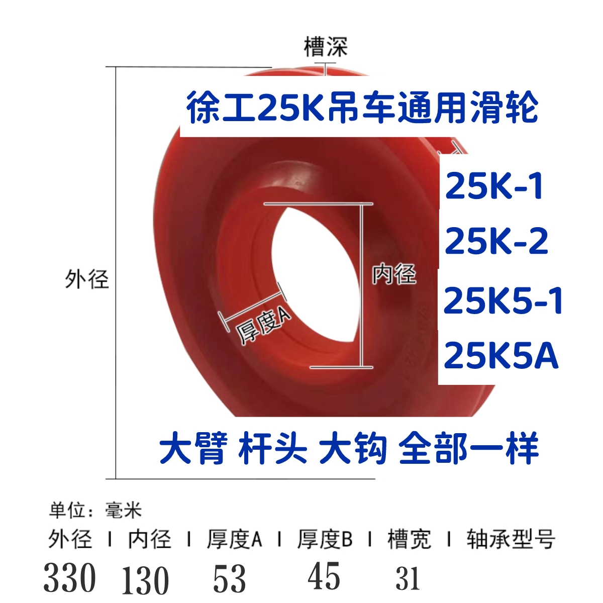 尼龙滑轮徐工中联三一柳工吊车随车吊塔机雷萨长江钢丝绳滑轮 - 图0