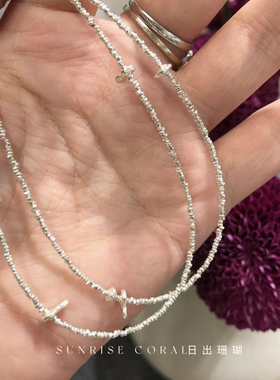 日出珊瑚 泰国巴厘岛925银素银碎银锭子项链锁骨choker ins风叠戴