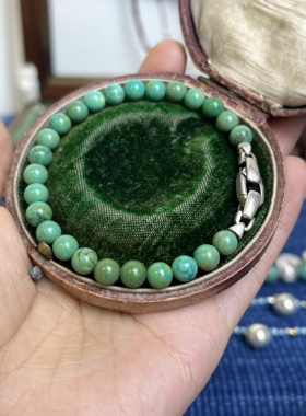 925纯银手工F1布拉德皮特同款银扣版天然绿松石串珠百搭手链男女