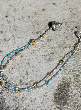 泰国清迈手工925纯银天然绿松石双层手链女小众设计感高级轻奢