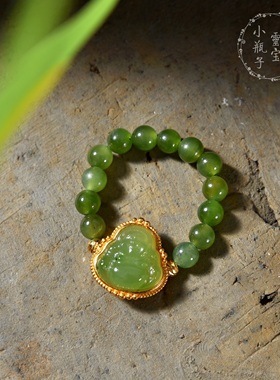 天然和田玉碧玉佛公女笑佛戒指