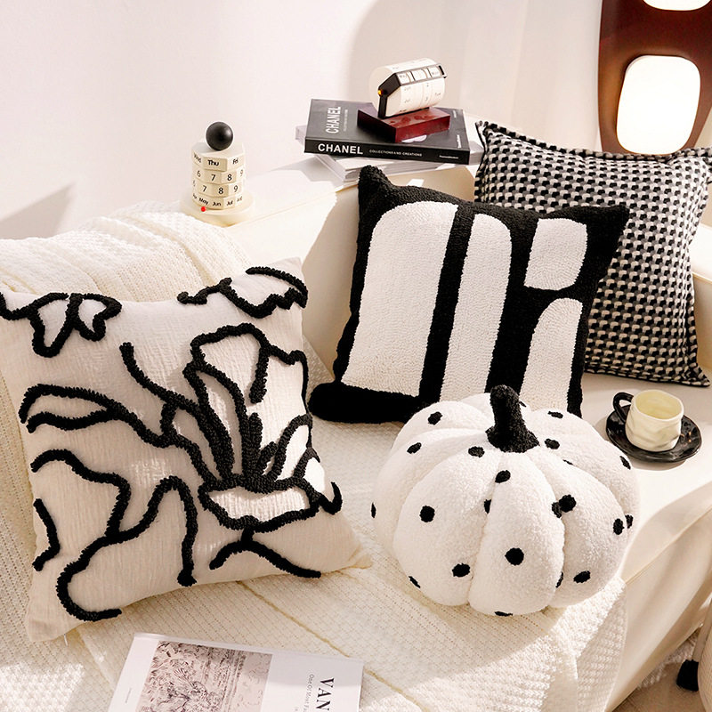 现代简约黑白抱枕套轻奢高级感靠枕套北欧床上客厅沙发抱枕套含芯,淘宝优惠券,粉丝福利购,淘宝优惠卷