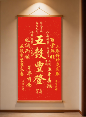 中式天官赐福招财进宝装饰画客厅家居有框挂画福寿康宁喜乐挂画