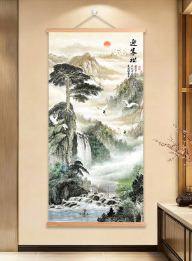 迎客松水墨画国画山水松树画农村大堂中堂装饰画挂画客厅书房玄关