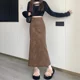 American retro suede skirt with high waist and slimming look