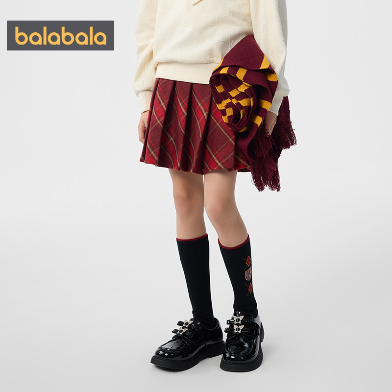 巴拉巴拉女童短裙中大童宝宝红色格子半身裙春秋款儿童裙子百褶裙,淘宝优惠券,粉丝福利购,淘宝优惠卷