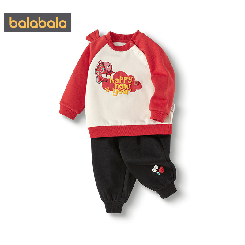 巴拉巴拉宝宝运动套装红色加绒卫衣裤子春秋款童装男童女童衣服潮,淘宝优惠券,粉丝福利购,淘宝优惠卷