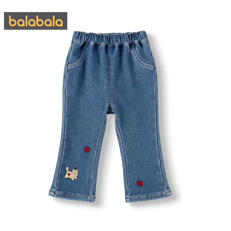 【商场同款】巴拉巴拉女童牛仔裤宝宝加绒喇叭裤秋冬款儿童裤子厚,淘宝优惠券,粉丝福利购,淘宝优惠卷