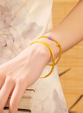 9999足金包银手镯素圈黄金镯子女