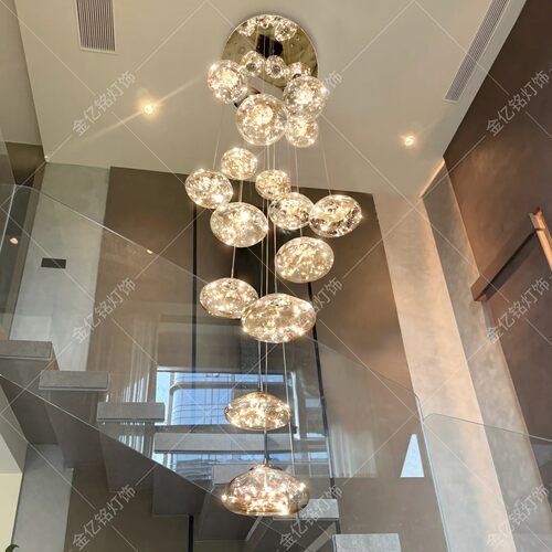满天星小loft公寓新款客厅灯旋转楼梯间中空长吊灯挑空别墅复式楼 - 图0