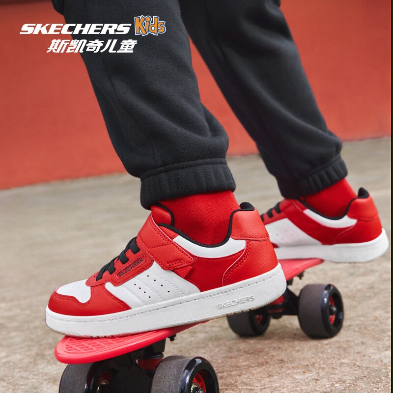 Skechers斯凯奇儿童秋冬红色低帮板鞋休闲运动鞋轻便中大童小白鞋