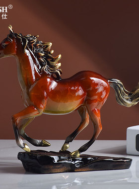 新中式风博古架黄铜骏马乔迁礼品