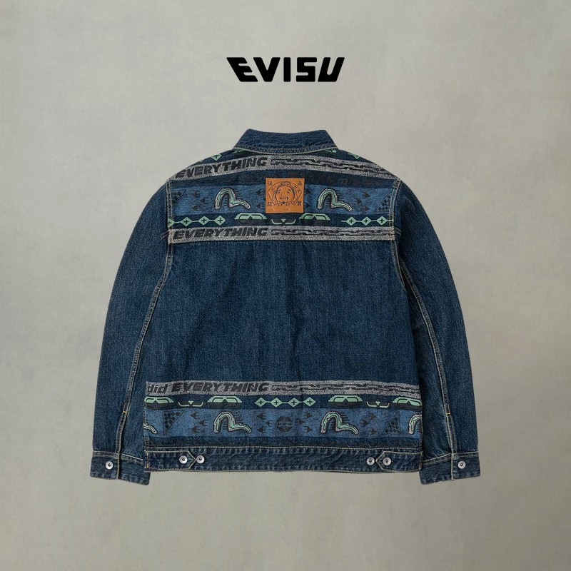 EVISU福神 2025秋季男士潮流海鸥印花纯棉翻领牛仔夹克外套,淘宝优惠券,粉丝福利购,淘宝优惠卷